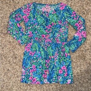 Lilly Pulitzer Girls' Mylah long-sleeve smocked waist dress "Tiny Garden"